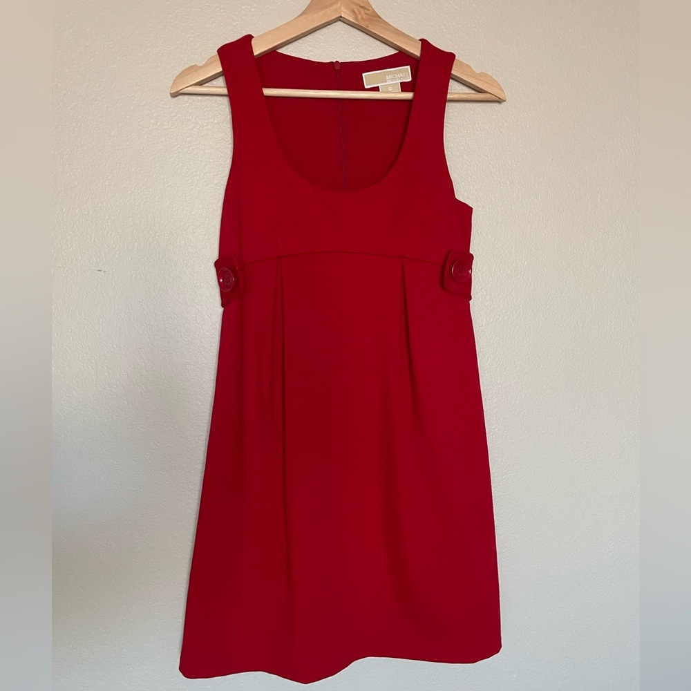 Red Michael Kors Pleated Babydoll Dress
